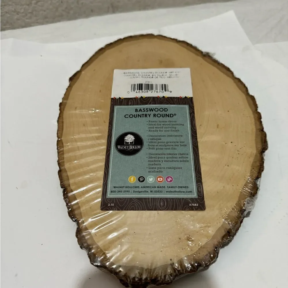 Walnut Hollow Basswood Country Round Wood, Medium, Woodburning, Home Decor NEW